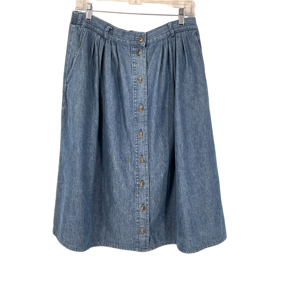 Vintage Napa Valley Womens 16 Denim Midi Skirt Button Front Cottagecore Prairie